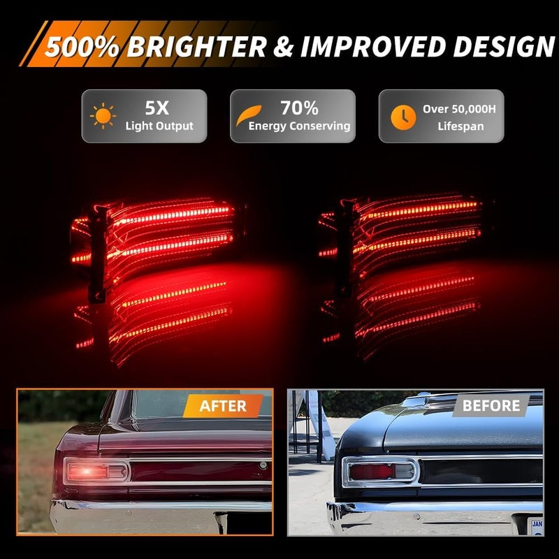 MOTRUM Tail Light Compatible with Chevy Chevelle 1966, [DOT] [IP67 Waterproof] Red LED Taillight Lamps, Replace OEM #CH-TL/RL-66, 1 Pair, Smoked Lens - Image 2